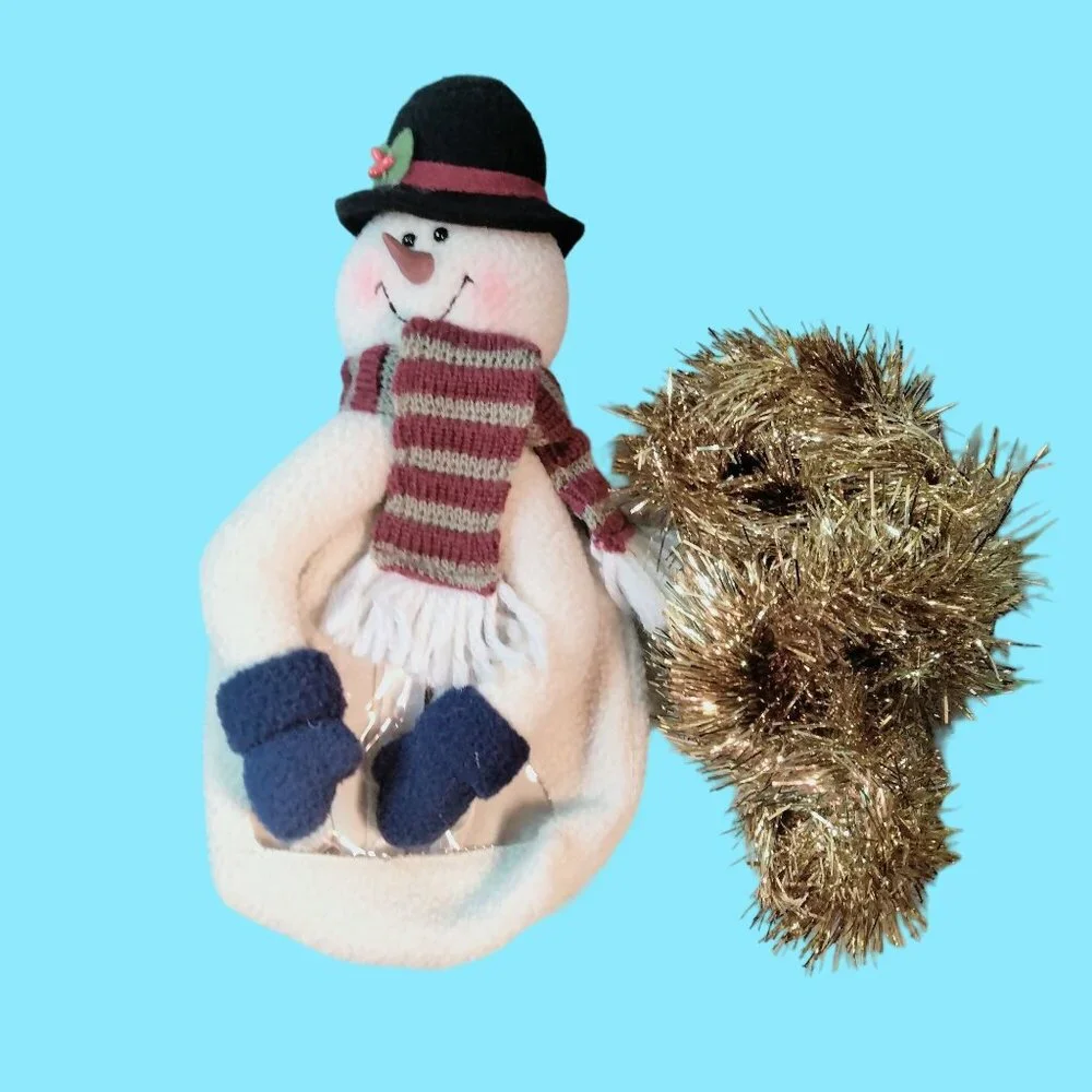 Snowman Plush Gift Candy Bag Scarf Hat Christmas Decoration White Fleece